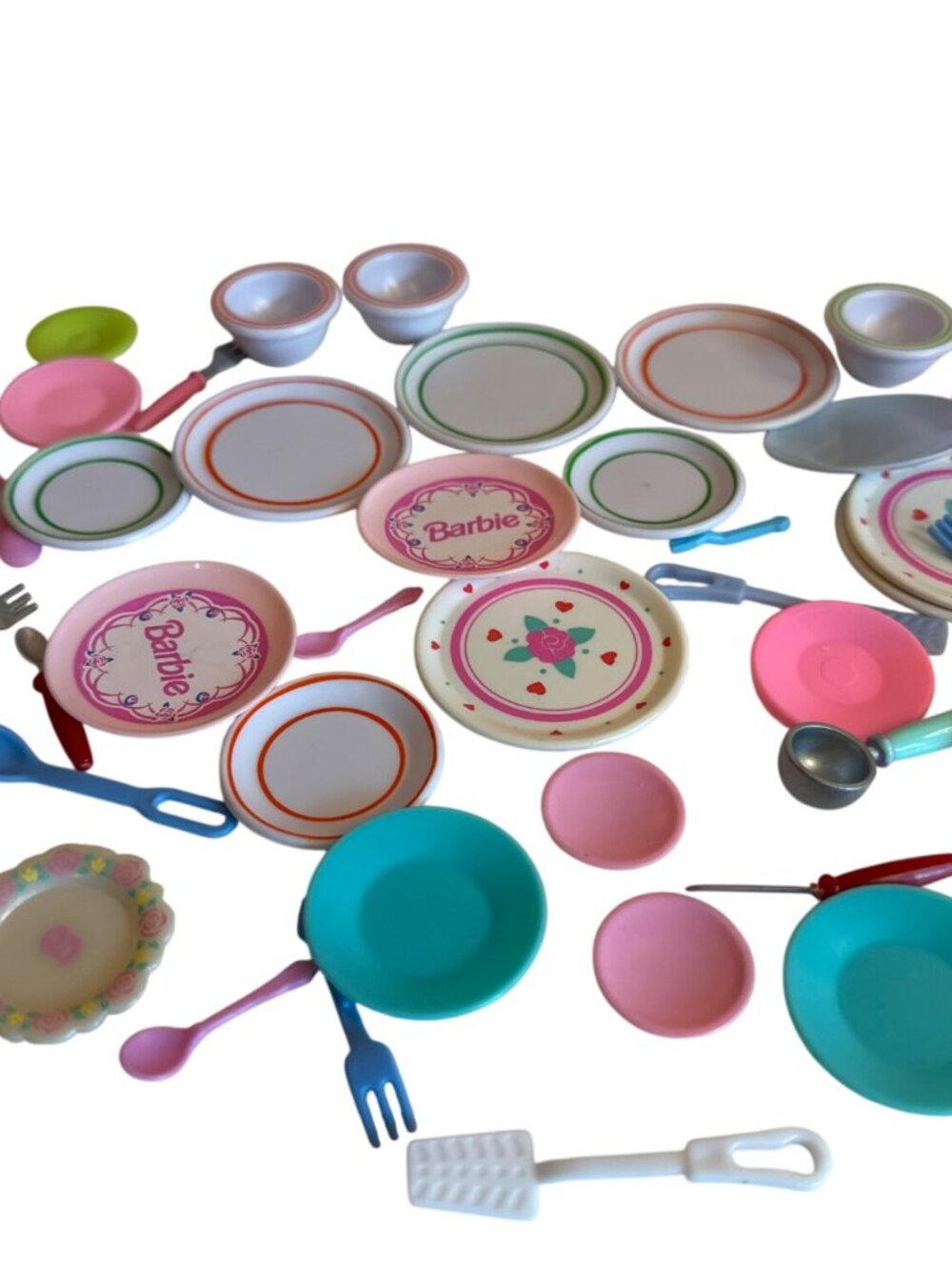 Vintage Lot of Mattel Barbie Doll Plates Dining Kitchen Accessories Utensils